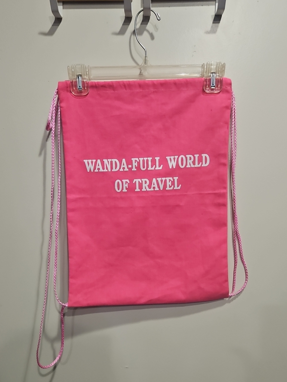 World of Travel Pink Drawstring Bag